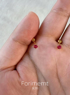 S925纯银mini复古粉钻耳钉养耳洞螺丝拧扣耳骨钉18k包金高级耳饰