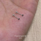 S999纯银mini黑色小石头耳钉螺丝扣养耳洞百搭耳骨钉睡觉免摘耳饰