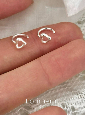 S999纯银挂钩爱心耳钉女2025新款爆款小众设计耳环耳饰新款耳骨钉