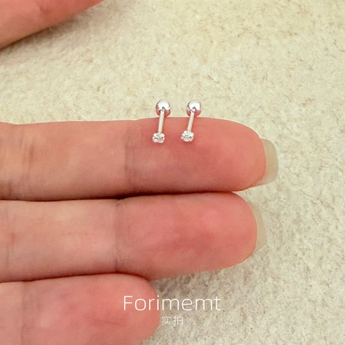 S999纯银mini小石头耳钉养耳洞女拧螺丝扣睡觉不用摘百搭小巧耳饰