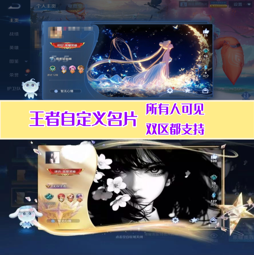 王者荣耀自定义名片主页背景定制设计背景模板游戏四区所有人可见