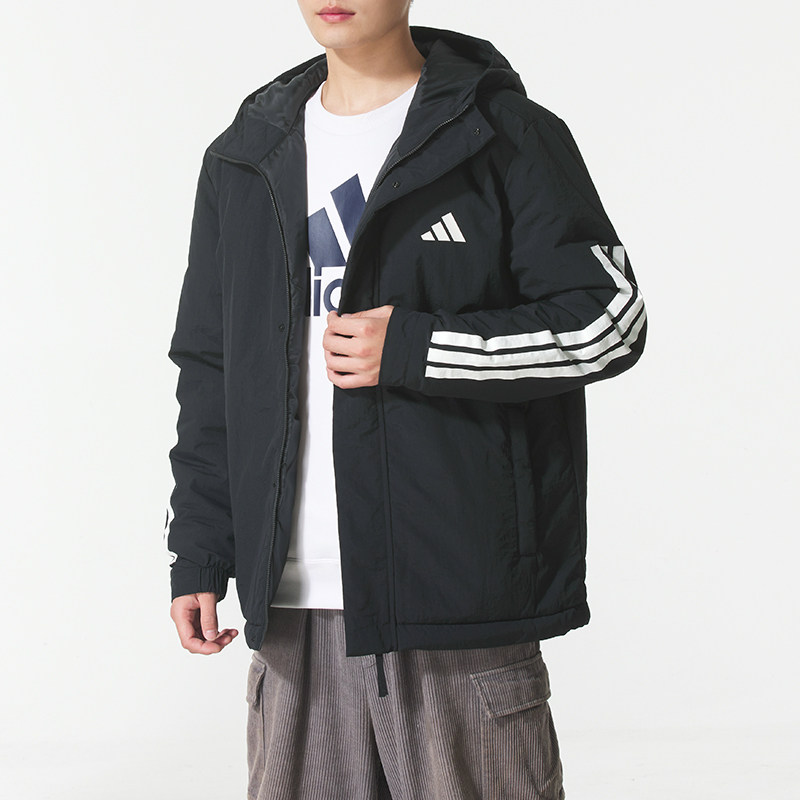 Adidas阿迪达斯男装2025冬季新款3S HOODED INS J运动棉服JY8303