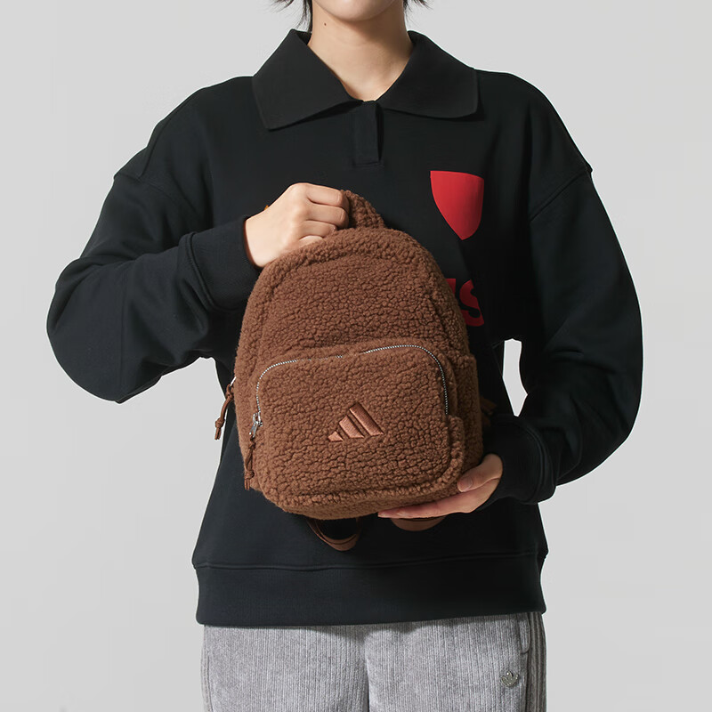 Adidas阿迪达斯女包2025冬季新款W FLUFFY BP百搭双肩背包KC0228
