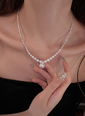 碎银子珍珠时尚百搭项链女轻奢小众法式锁骨链2023年新款颈链配饰
