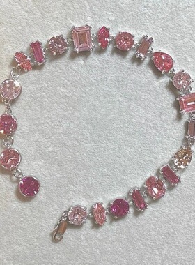 精致时尚新款甜美风粉色手链女锆石镶嵌轻奢时尚百搭闺蜜手链