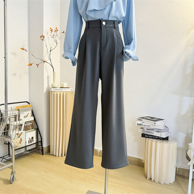 高腰气质长裤垂感口袋休闲西装裤