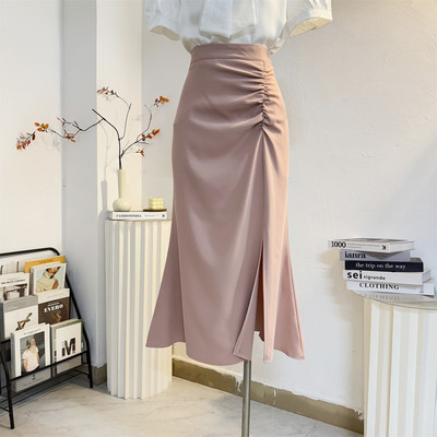中长款鱼尾裙高腰a字开叉半身裙