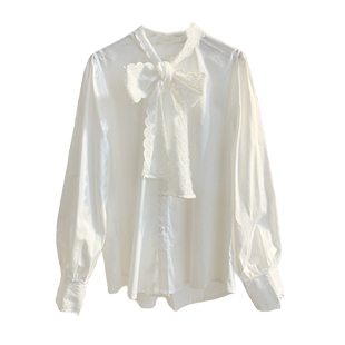 白色花边系带蝴蝶结衬衫女2025秋设计感法式甜美减龄飘带长袖上衣