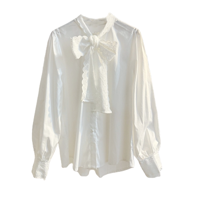 宽松甜美单排扣长袖蝴蝶结衬衫女