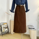 复古灯芯绒半身裙女2025秋冬中长款 高腰直筒裙后开叉休闲气质裙子