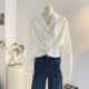 女长袖 法式 扭结V领白色衬衫 2026春设计感小众气质不规则收腰衬衣