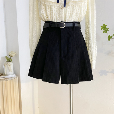 高腰复古短裤显瘦百褶裙裤休闲裤