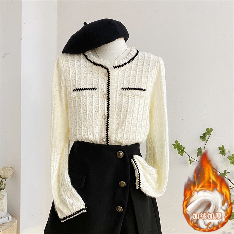 小香风长袖蕾丝立领衬衫女加绒