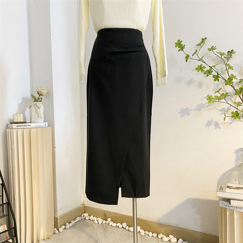 中长不规则气质开叉半身裙毛呢