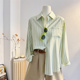 法式 宽松休闲百搭通勤衬衣港风上衣 2025春新款 绿色条纹衬衫 女长袖