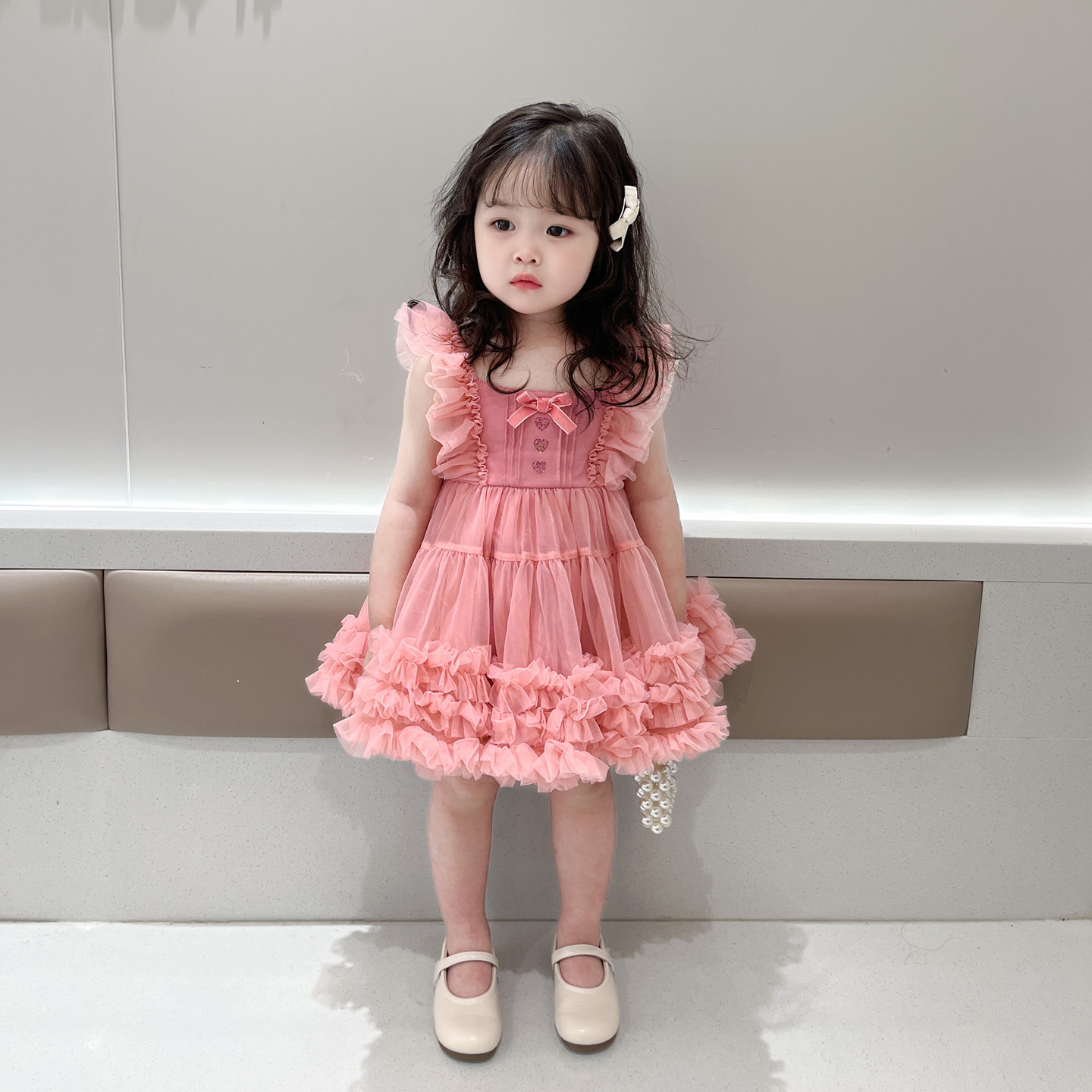 女童生日公主裙夏装六一表演吊带柔软网纱洋气tutu裙女宝周岁礼服
