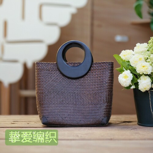 泰国进口新款草编木提手草编包