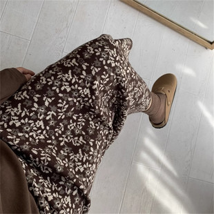 复古碎花针织半身裙女秋冬季 高腰加厚包臀毛线裙一步裙冬天配毛衣