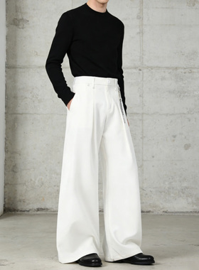 He刺野/Classic系列 设计感立体剪裁垂感西裤黑白男休闲裤百搭裤