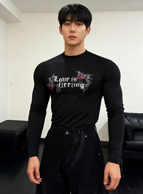 He刺野/长袖速干弹力男士美式高级肌肉男健身百搭修身紧身T恤衫