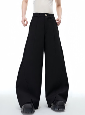 He刺野小众设计感廓形微喇弯刀西裤男高级感cleanfit休闲裤潮百搭