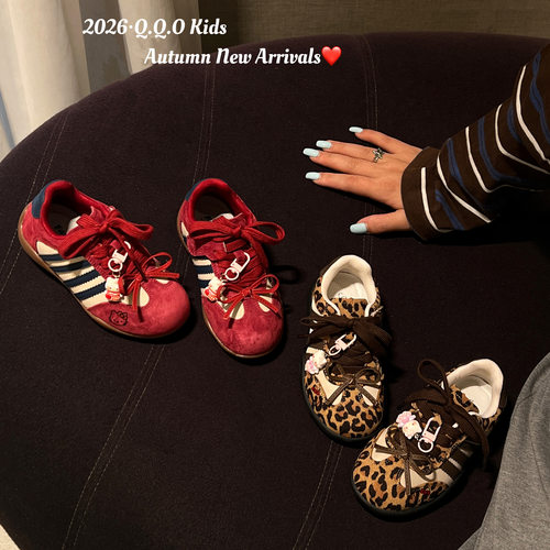 QQO童鞋 2026秋季新款时尚条纹女童真皮休闲鞋儿童防滑软底板鞋