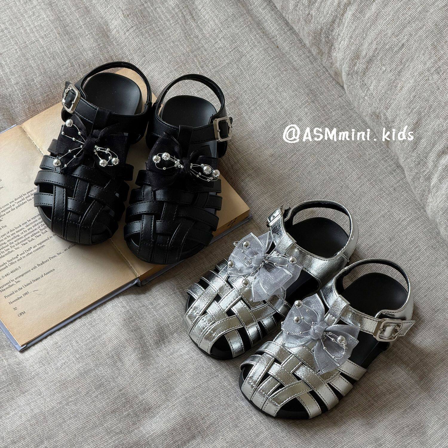 韩版女童编织凉鞋2026夏季新款儿童蝴蝶结包头罗马凉鞋公主鞋