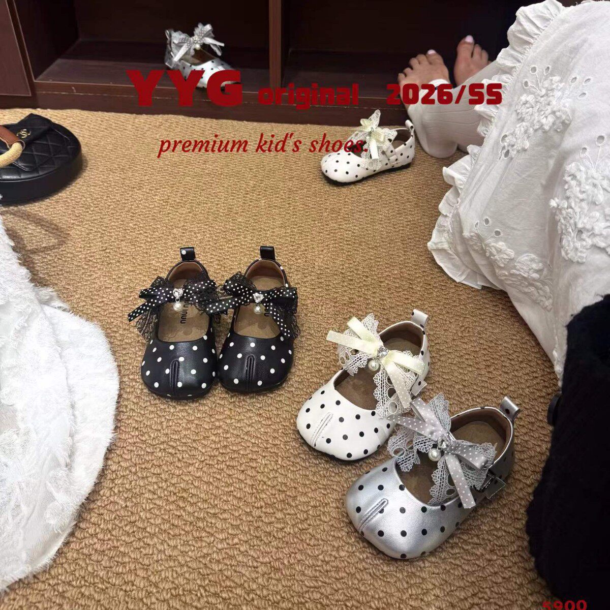 2026早秋新款女童可爱波点蕾丝假分趾公主鞋女童蝴蝶结软底单鞋