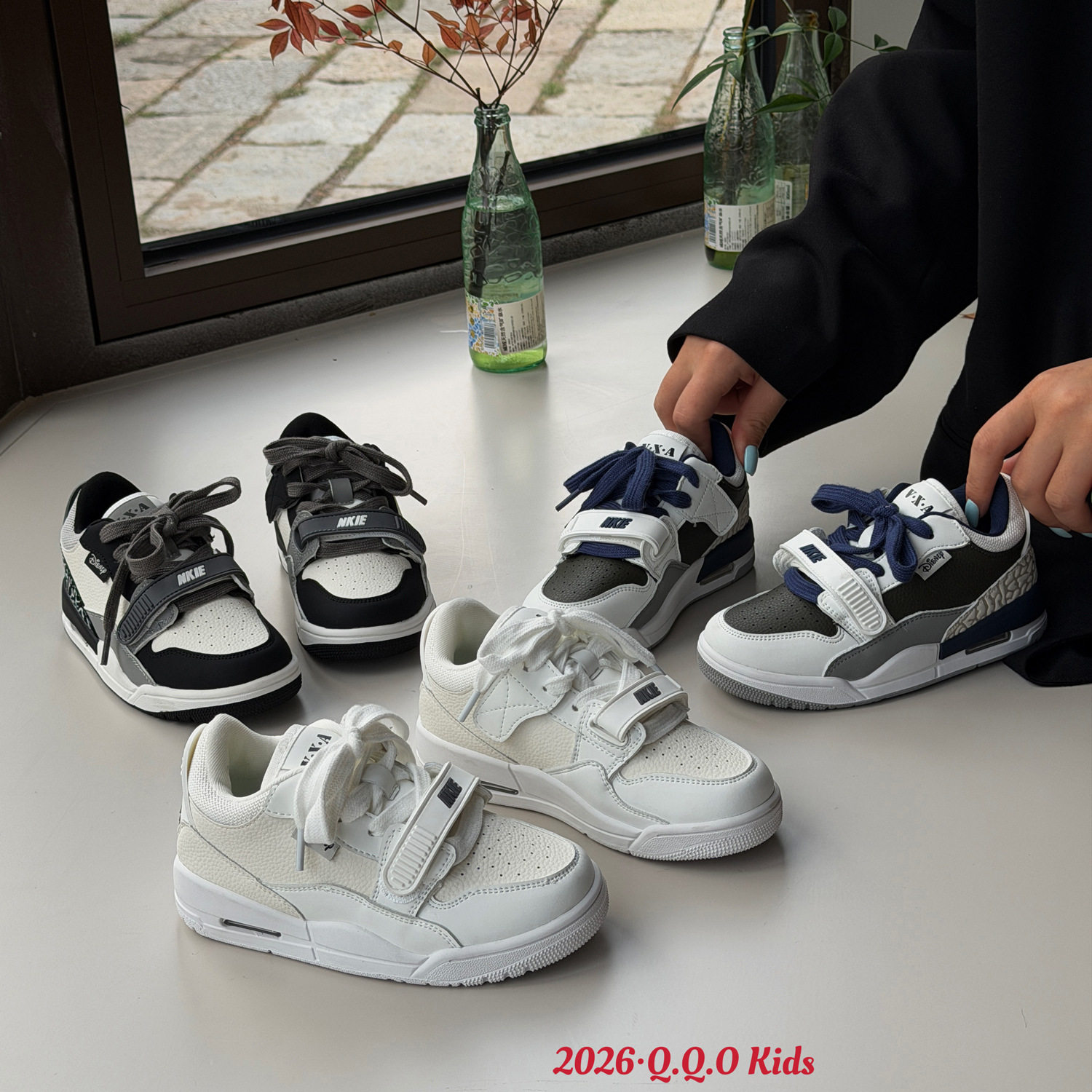 QQO童鞋 2026秋季款儿童撞色休闲篮球运动鞋男女童防滑软底休闲鞋