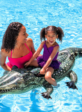 新品INTEX-57551仿真鳄鱼坐骑儿童游泳圈游泳馆宝宝戏水充气玩具