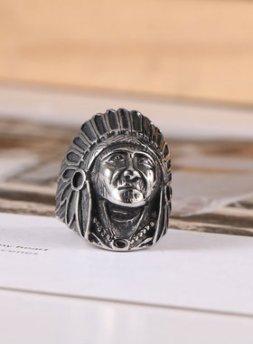 复古印第安人钛钢戒指 朋克非主流潮人男女 酋长食指指环SA387