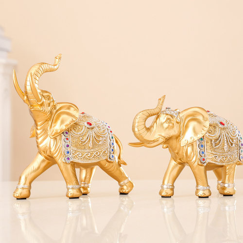 现代简约红钻大象摆件创意工艺品客厅玄关桌面树脂装饰品摆设