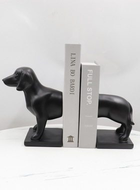 简约创意小狗书立黑色树脂摆件办公室客厅书房动物装饰品摆设