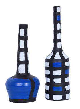 简约现代蓝色手工创意电视柜摆件样板间桌面摆件网格纹摆件客厅