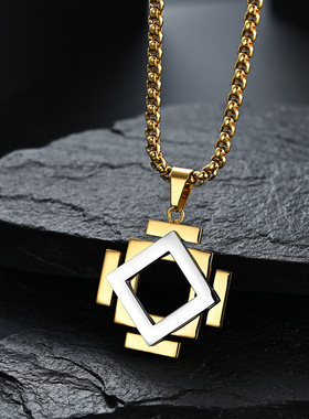 新款立方几何体悬浮吊坠 创意简约镂空悬空潮人项链