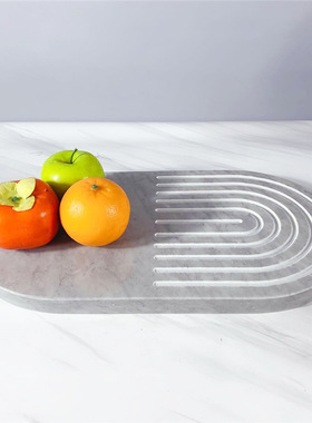 现代家居软装衣帽间大理石果盘螺旋纹灰色椭圆国际象棋托盘摆设