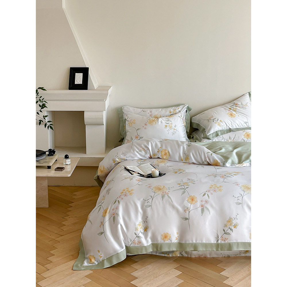 兰精LF100支天丝双面莱赛尔床笠床单被套四件套优雅中式田园