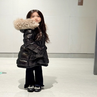 25新款女童羽绒服白鹅绒收腰冰岛超大羊毛领子中长款加厚保暖北方