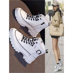 羊毛衬里短靴高帮白鞋 女鞋 百搭靴 英伦风格 2024秋冬新款