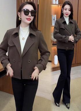 香港代购时尚短款毛呢外套女冬季新款洋气显瘦保暖百搭呢子大衣潮