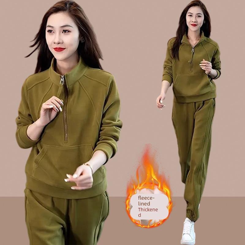 加绒加厚卫衣套装女2024秋冬装新款运动服爆款休闲时尚洋气两件套