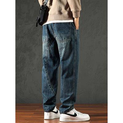 it neith BIAS潮牌牛仔裤男春秋宽松直筒韩版潮流大码阔腿工装裤