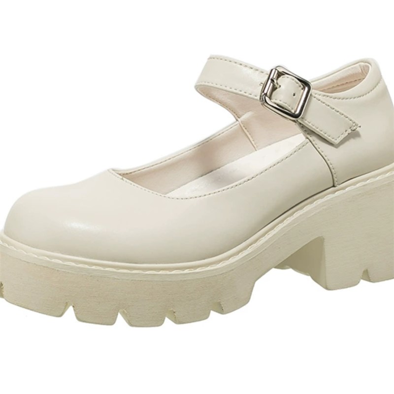 潮牌新款jk鞋日系白色玛丽珍高跟覆古厚底小皮鞋女春秋单鞋松糕鞋