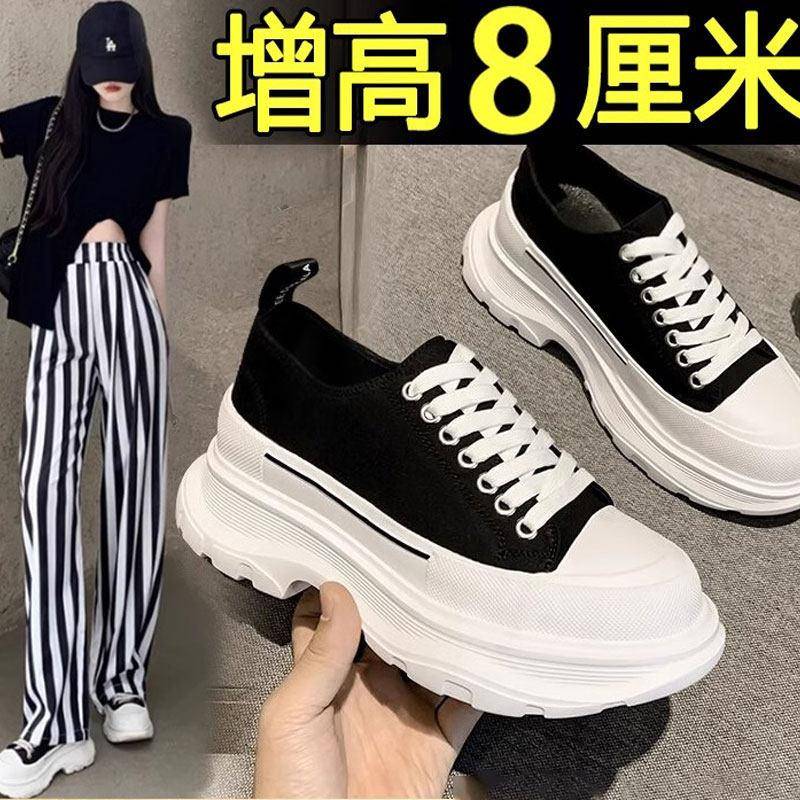 香港厚底帆布鞋女2026新款夏季百搭增高老爹鞋松糕底运动小白鞋子