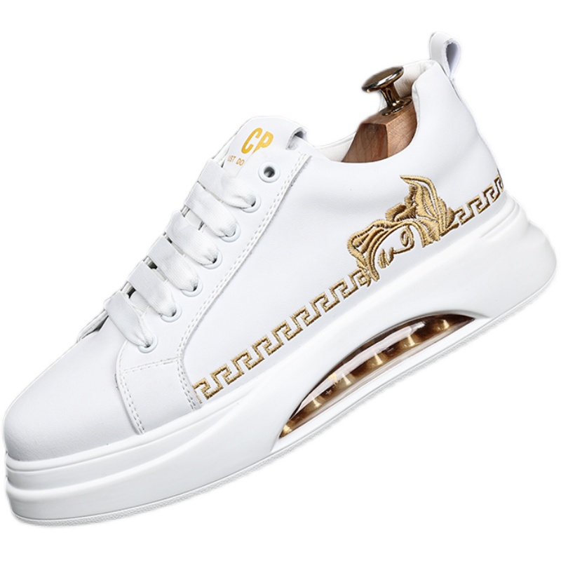 内增高小白鞋男潮流刺绣休闲板鞋韩版减震厚底气垫鞋男