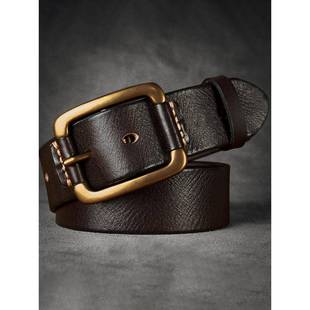 头层纯牛皮男士皮带真皮实心纯铜针扣手工腰带中青年百搭牛仔裤带