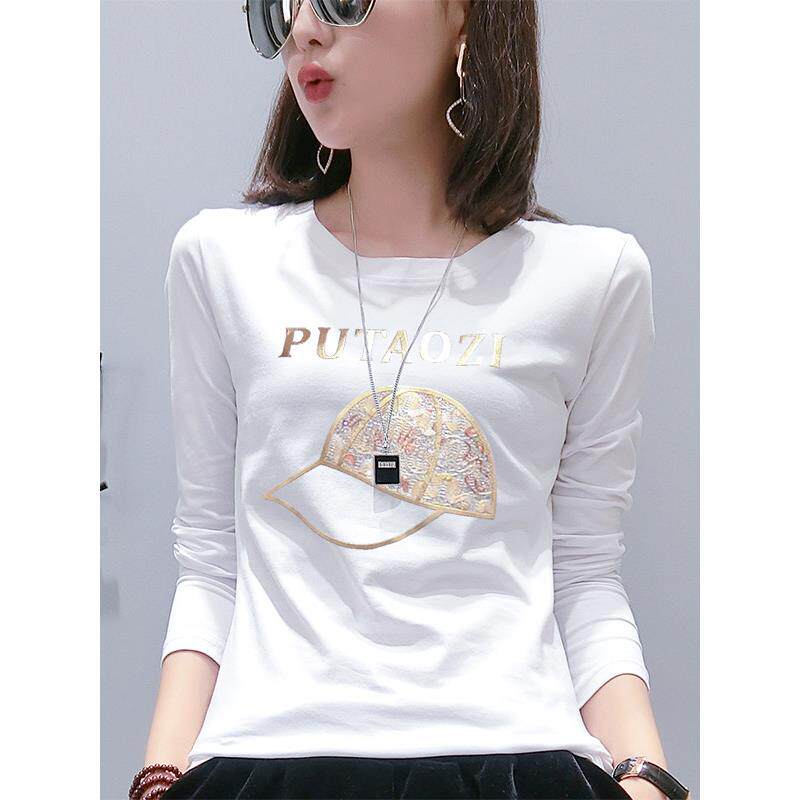 欧洲站宽松韩式慵懒式女式长袖t恤2025全新春秋纯棉底上衣trbotto