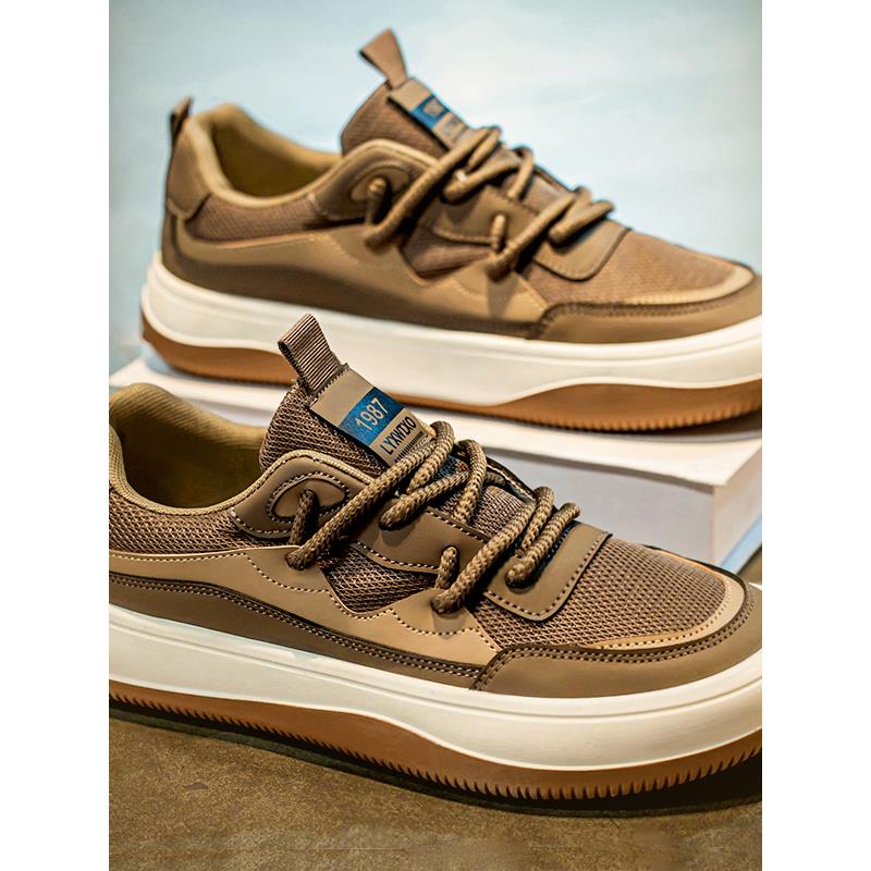 2025新覆古厚底轻系带阿甘鞋男鞋韩国风格透气运动鞋防滑低帮网眼