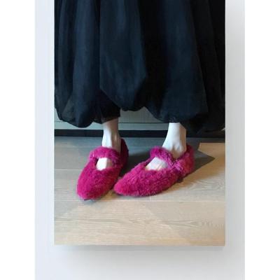 潮牌平底单鞋女尖头玛丽珍鞋秋冬款毛毛棉鞋女外穿加绒大码女鞋子