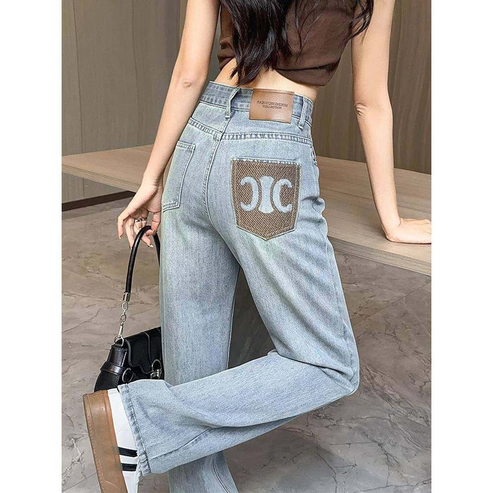 直筒牛仔裤女2025新款夏季爆款刺绣高腰宽松垂感小个子窄版阔腿裤